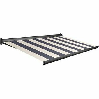 Brico Domasol zonnetent manueel ’Factor 10-A’ blauw/wit brede strepen 450 x 300 cm aanbieding