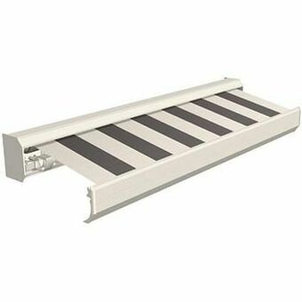 Brico Domasol zonnetent elektrisch ’Factor 30-A’ grijs/wit brede strepen 500 x 300 cm aanbieding
