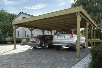 Brico Weka dubbele carport 609 GR.1 eiken 604x621cm aanbieding