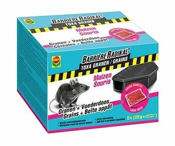 Brico Compo toxa graantjes + voerdoos muizen Barrière Radikal (2x 25g + voederdozen) aanbieding