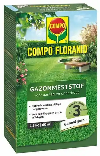 Brico Compo gazonmeststof Floranid Aanleg & Onderhoud 60 m² 1,5kg aanbieding
