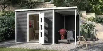 Brico Weka tuinhuis met overkapping 413 Type A GR1 antraciet 250x400cm aanbieding