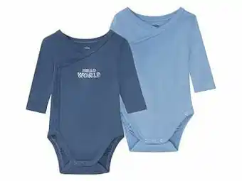 Lidl LUPILU® Set van 2 biokatoenen wikkelbody’s met lange mouwen (74/80, lichtblauw/blauw) aanbieding