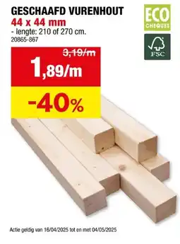 Hubo Vurenhout geschaafd 44x44 mm 210cm aanbieding