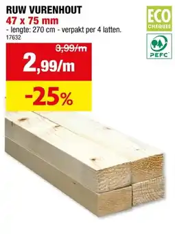 Hubo Vurenhout ruw 47x75 mm 270cm 4 stuks aanbieding