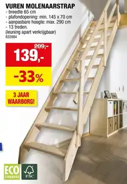 Hubo OptiStep molenaarstrap 145x65 cm grenen aanbieding