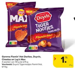 Carrefour Gamma Flamin' Hot Doritos, Duyvis, Cheetos en Lay's Max aanbieding