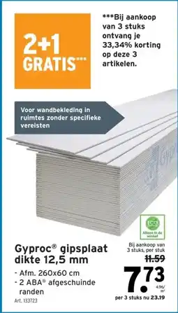 GAMMA Gyproc gipsplaat dikte 12,5 mm aanbieding