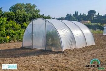 Brico Tunnelserre Richel 1 deur polyethyleen grijs transparant staal 450x450x225cm 20,25m² aanbieding