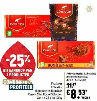 Delhaize Pralines côte d’or bouchée met melkchocolade aanbieding