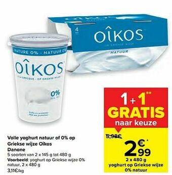 Carrefour Yoghurt op griekse wijze 0% natuur aanbieding