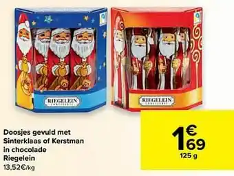 Carrefour Doosjes gevuld met sinterklaas of kerstman in chocolade riegelein aanbieding