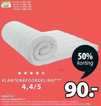 Jysk Gold t25 dekmatras aanbieding