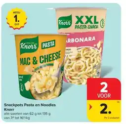 Carrefour Market Snackpots Pasta en Noodles Knorr aanbieding