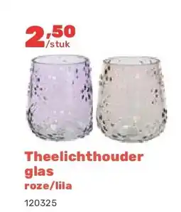 Happyland Theelichthouder glas roze/lila aanbieding