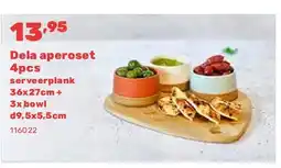 Happyland Dela aperoset 4pcs serveerplank 36x27cm + 3x bowl d9,5x5,5cm aanbieding