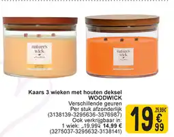 Cora Kaars 3 wieken met houten deksel Woodwick aanbieding