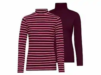 Lidl ESMARA® Set van 2 coltruien of T-shirts met lange mouwen van een katoenmix (XS (32/34), roze/lila) aanbieding