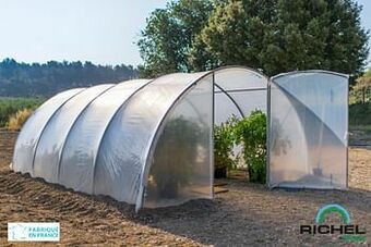 Brico Tunnelserre Richel 2 deuren polyethyleen grijs transparant staal 450x600x225cm 27m² aanbieding