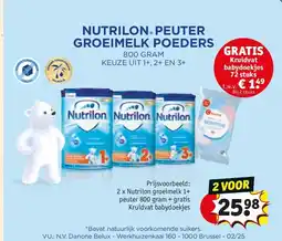 Kruidvat 2 x Nutrilon groeimelk 1+ peuter 800 gram + gratis Kruidvat babydoekjes aanbieding