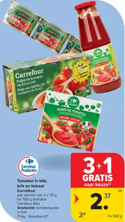 Carrefour Tomaten in blik, brik en bokaal Carrefour aanbieding