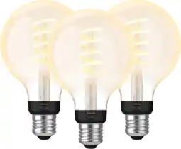 Coolblue Philips Hue Filamentlamp White Ambiance Globe E27 3-pack aanbieding