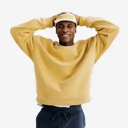 Decathlon Herensweater met ronde hals Elementals mosterdgeel aanbieding