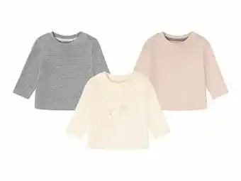Lidl LUPILU® Set van 3 T-shirts met lange mouwen (74/80, roze/grijs/wit) aanbieding