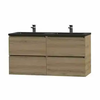 GAMMA Tiger Karlo badkamermeubel 120 cm chalet eiken met dubbele wastafel zwart aanbieding