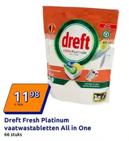 Action Dreft Fresh Platinum vaatwastabletten All in One aanbieding