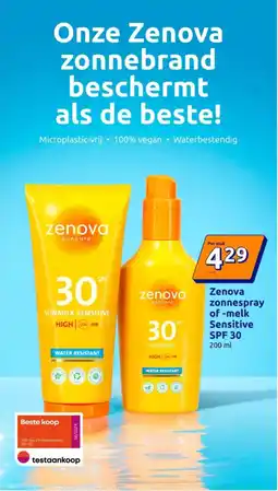 Action Zenova zonnespray of melk Sensitive SPF 30 aanbieding