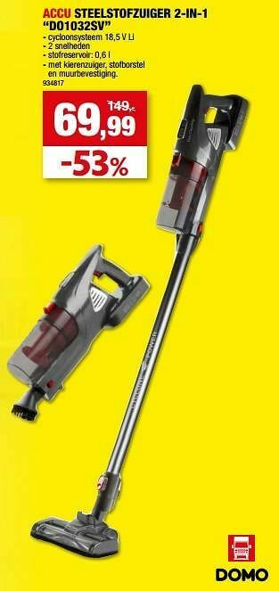 Hubo Domo elektro accu steelstofzuiger 2-in-1 do1032sv aanbieding