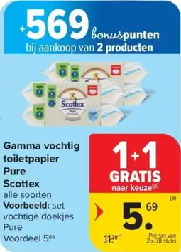 Carrefour Gamma vochtig toiletpapier Pure Scottex aanbieding
