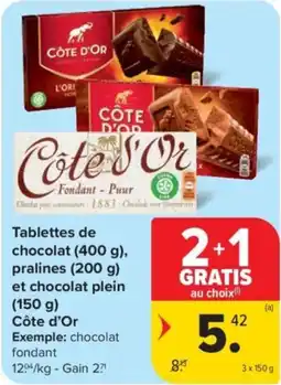 Carrefour Market Tablettes de chocolat, pralines et chocolat plein Côte d'Or aanbieding