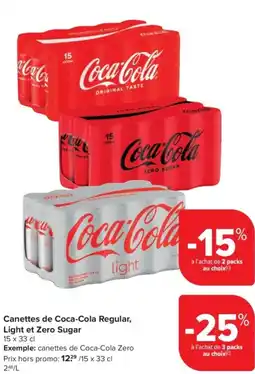 Carrefour Market Canettes de Coca Cola Regular, Light et Zero Sugar aanbieding