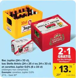 Carrefour Market Bac Jupiler, bac Stella Artois et canettes Jupiler 0,0% aanbieding