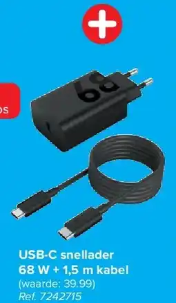 Carrefour USB-C snellader 68 W + 1,5 m kabel aanbieding