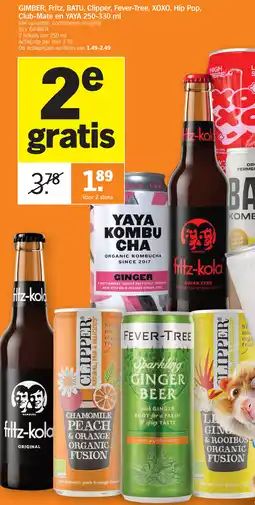 Albert Heijn Gimber, Fritz, Batu, Clipper, Fever Tree, Xoxo, Hip Pop, Club Mate en Yaya aanbieding