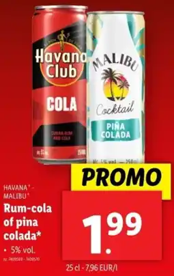 Lidl Havana Malibu Rum cola of pina colada aanbieding