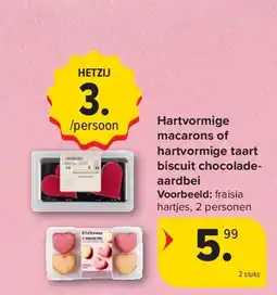 Carrefour Hartvormige macarons of hartvormige taart biscuit chocoladeaardbei aanbieding