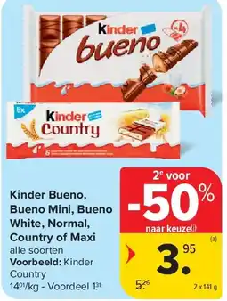 Carrefour Kinder Bueno, Bueno Mini, Bueno White, Normal, Country of Maxi aanbieding