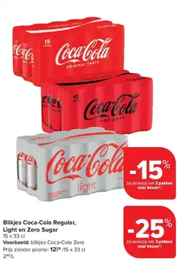 Carrefour Blikjes Coca-Cola Regular, Light en Zero Sugar aanbieding
