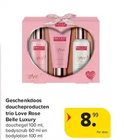Carrefour Geschenkdoos doucheproducten trio Love Rose Belle Luxury aanbieding