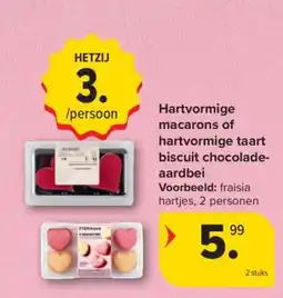 Carrefour Market Hartvormige macarons of hartvormige taart biscuit chocolade-aardbei aanbieding