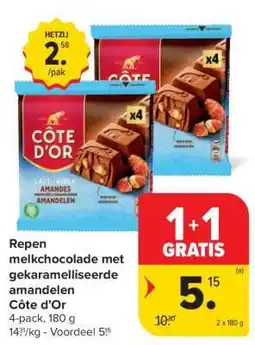 Carrefour Market Côte d'Or Repen melkchocolade met gekaramelliseerde amandelen aanbieding
