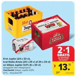 Carrefour Market Krat Jupiler, krat Stella Artois en blikjes Jupiler 0,0% aanbieding