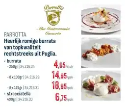 Horeca totaal Parrotta heerlijk romige burrata van topkwaliteit rechtstreeks uit puglia aanbieding