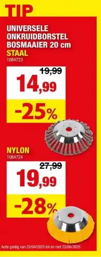 Hubo UNIVERSELE ONKRUIDBORSTEL BOSMAAIER 20 cm STAAL aanbieding