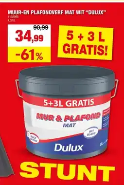 Hubo Dulux muur- en plafondverf mat 8l wit aanbieding