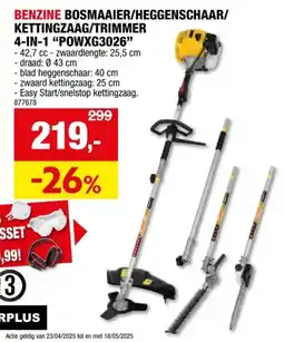 Hubo Powerplus POWXG3026 4-in-1 benzine bosmaaier trimmer heggenschaar kettingzaag 42,7cc aanbieding